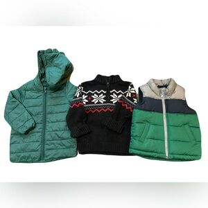 Old Navy Gymboree Bundle Puffer Jacket Sweater Vest Green Red 2T Boys